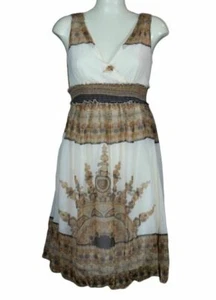 Women's Sundress One Size Beige Brown Print Sexy Summer Casual Boho Hippie Dress - Picture 1 of 6