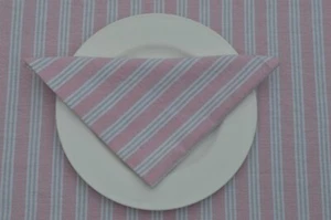 NAPKINS, 100% Cotton Holmes Stripe Pink / Grey Pack Of 4, 41x41cm 16x16" - Picture 1 of 3
