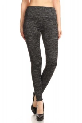 Womens Sweater Knit Fleece Lined Leggings Black / Grey - Image 1 of 4