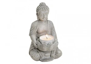 Buddha mit Teelichthalter in grau aus Poly, B9 x T8 x H14 cm - Bild 1 von 1