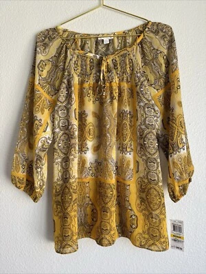 ¡NUEVO CON ETIQUETAS! Blusa Para Mujer Manga 3/4 Top Boho Campesino Cachemira Camisa Oficina Carrera Talla:M Foto 1 de 4