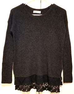 Abercrombie Kids Navy Girl's Sweater Size Medium With Lace Trim - Picture 1 of 5