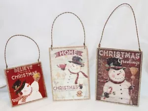 Primitives by Kathy Holiday Ornament Sign Lot 3 Christmas Snowman Rustic Decor - Picture 1 of 4