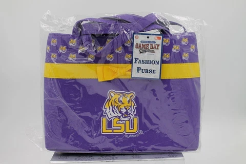 NEW Louisiana State Tigers Bow Front TOTE Purple Hand Bag Purse College Logo LSU Cover