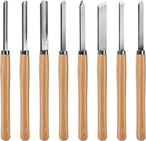 HAUTMEC Professional Wood Turning Chisel 8 pcs Set, Lathe Chisel Set with 2 Skew - Picture 1 of 6