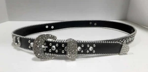 Girls Black Silver Rhinestone Horseshoe Western Belt - Picture 1 of 3
