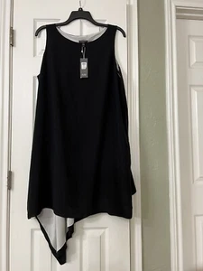 3X $418 NEW EILEEN FISHER BLACK SILK CREPE de CHINE  DOUBLE LAYERED DRESS - Picture 1 of 12