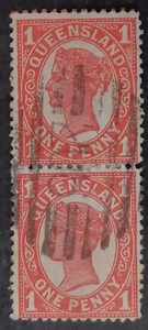 Undated Queensland Australia Pair 1d Verm 4th S/F Stamps Barred Num 206 Croydon - Picture 1 of 2