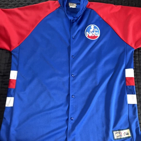Vintage Hardwood Classics New Jersey Nets Button Down Warm Up Shirt XXL Majestic Cover