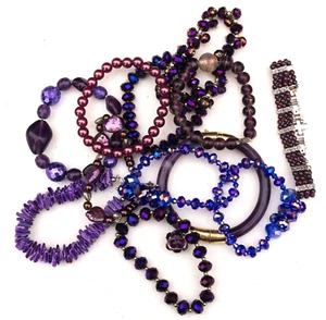 Moda Lote de 12 Pulseras de Concha de Vidrio de Piedras Preciosas Púrpura - Todas Usables - Imagen 1 de 3