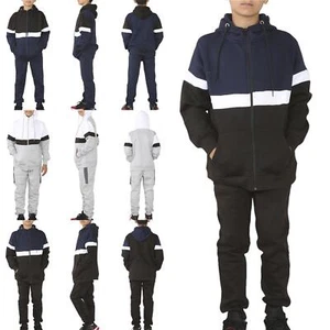 Boys Kids Zip-Up School P.E Tracksuits Hoodie Trousers Jogging Fleece Bottom - Picture 1 of 10