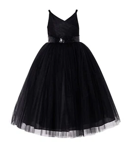 V-Neck Tulle Flower Girl Dresses Reception Dress Tulle Dresses Toddler Dresses - Picture 1 of 17