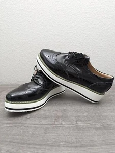 DADAWEN Black Women's Platform LaceUp Wingtip Sq Toe Oxford Shoes Brogues Sz 10 - Picture 1 of 10