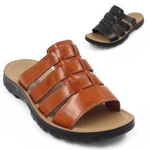 Mens Faux Leather Sandals Walking  Comfort Flip Flop Sliders Mules Sandals Shoes