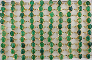 Wholesale Lots 40pcs Copper Jewelry Mixed Green Oval Agate Gold P Lady's Rings