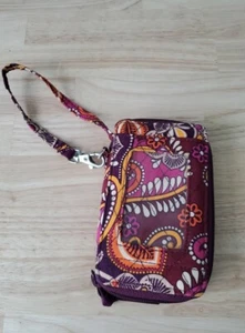 Vera Bradley Safari Sunset Zip Wallet Wristlet Purple Orange 5" - Picture 1 of 3