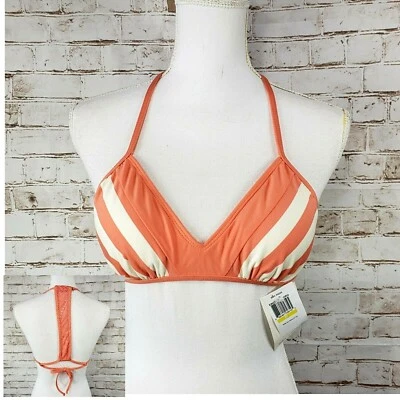 NWT Ella Moss Size M Orange Striped Cabana Bralette Racerback Bikini Swim Top - Image 1 of 4
