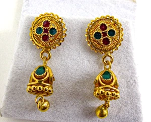 22ct Gold Drop Earrings Hallmarked Ornate Enameled 30mm with gift box - Picture 1 of 7