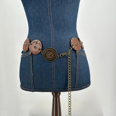Womens Boho Steampunk Chain Belt Metal Disc Medallion Festival - Image 1 of 4