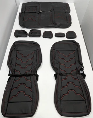 For Ford Ranger Crew Cab XLT XL STX 2019-2023 Black Leather Seat Covers AT9 - Image 1 of 4