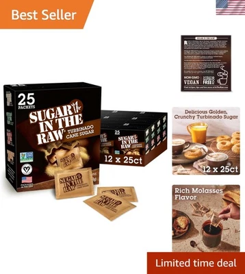 Pacotes de açúcar turbinado não transgênico - Caixa de 25 unidades, pacote com 12 para doçura diária - Imagem 1 de 4