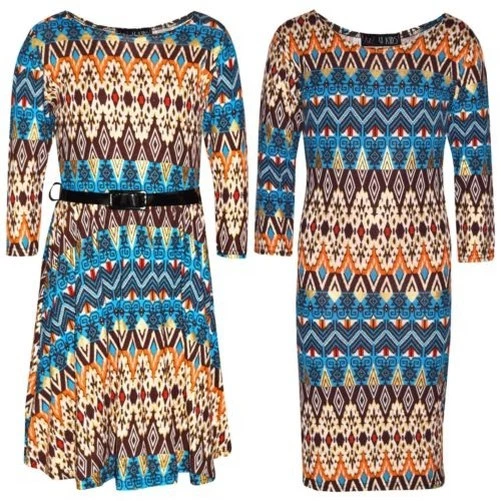 Niños Niñas Vestido Patinador Azteca Estampado Lámina Moda Vestidos Midi 7-13 Años Foto 1 de 1