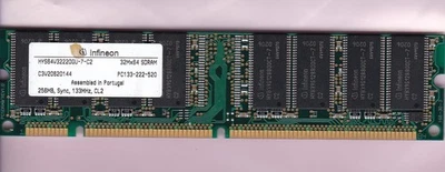 256MB PC-133 INFINEON HYS64V32220GU-7-C2 CL2 SDRAM MEMORY Stick PC133 133MHz - Image 1 of 2