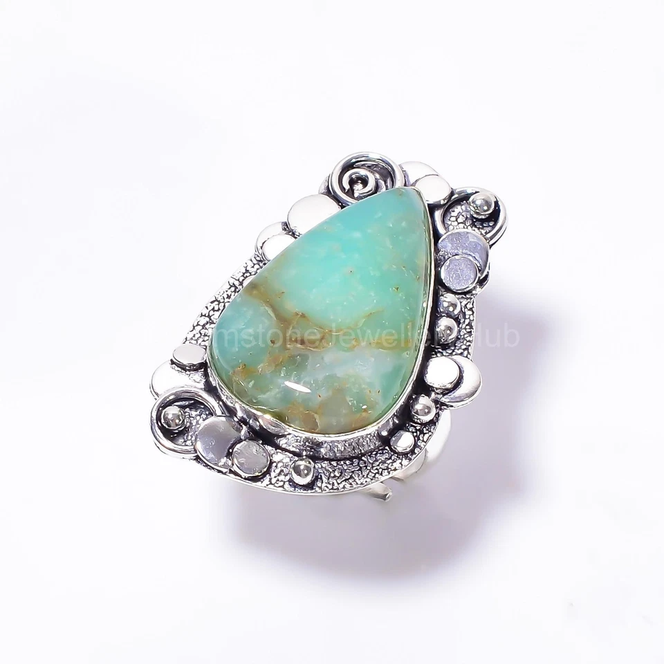 Anillo vintage artesanal de plata 925 crisoprasa natural oferta día de las hijas talla 8,75 Foto 1 de 4
