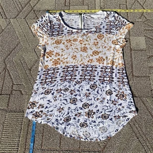 Lucky Brand All Over Bird Blouse Women Medium Short Sleeve Floral Top - Picture 1 of 9