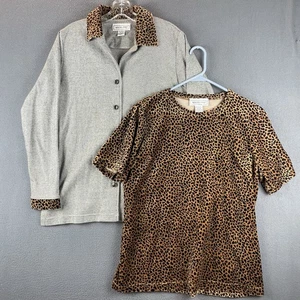 Vintage Molto Fino 2-teiliges Pullover Outfit Gr. M Leopard Cardigan T-Shirt Shacket bequem - Bild 1 von 17