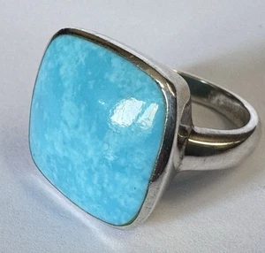 Sterling Silver Band SX 925 Large Turquoise Modernist Statement Ring Size 5.75 6 - Picture 1 of 15