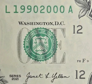 Tombstone 1990s Decade Note Fancy Serial Number L19902000A 1$ One Dollar Bill AU - Picture 1 of 4