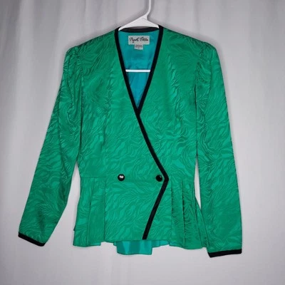 Blazer de seda Adrianna Papell para mujer 2P pecho doble plisado ajustado manga larga abullonada Foto 1 de 4