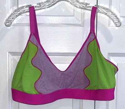 Sujetador Desfile Bralette Scoop S3 Cierre Trasero Malla Multivía Correas Rosa Verde Talla XL Foto 1 de 4