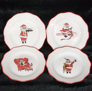 4 verschiedene TIPSY SANTA Vorspeisen Teller 6,25" Keramik Weihnachten Martini Prost - Bild 1 von 11