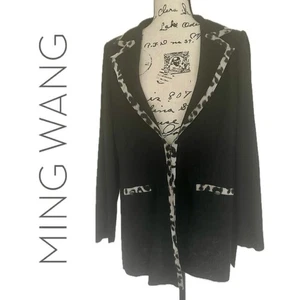MING WANG BLAZER MAGLIA SARTORIALE NERO BORDO LEOPARDATO TG M SPALLA IMBOTTITA ESTETICA - Foto 1 di 19