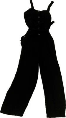 Macacão Monteau Los Angeles tamanho M preto botão frontal sem mangas cintura amarrada novo com etiquetas - Imagem 1 de 4