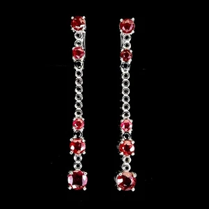 925 Sterling Silver Earrings Round Ruby 5mm Spinel Natural Gemstone Jewelry - Picture 1 of 14