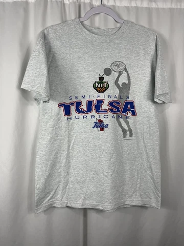 Vintage University of Tulsa NIT Hurricane Basketball Shirt Gray Midwest Graphics Cover