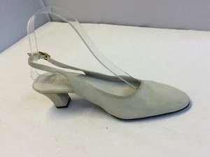 Bruno Magli  $325 Suede Eggshell Slingback Low Block Heels Shoes 4.5 US 34.5 EU - Picture 1 of 10