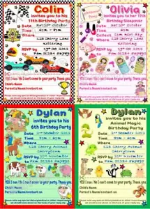 10 Personalised Children/Kids Birthday Party Invitations/thank you w/envelopes - Picture 1 of 25