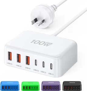 USB C Fast Charger, 100W Portable Charging Station Hub Block, 6 Port - Picture 1 of 11