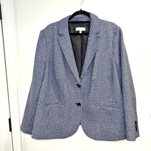 Talbots Blazer Women's 18W Plus Blue Houndstooth Notch Collared Office Jacket - Picture 1 of 6