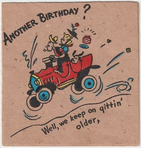1940s Hall Brothers Airborne Car Down Hill Crash Happy Birthday Greeting Card - Picture 1 of 5