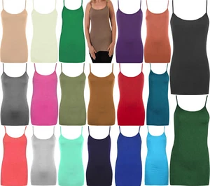 Womens Plain Sleeveless Strappy Cami Tank Top Scoop Neck Camisole Vest Top - Picture 1 of 28