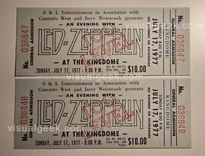 PAIR of Led Zeppelin Unused Concert Tickets July 1977 Seattle Kingdome REPRINTS - Picture 1 of 5