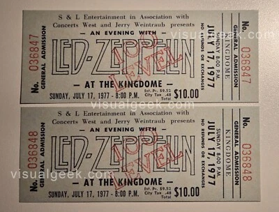 PAIR of Led Zeppelin Unused Concert Tickets July 1977 Seattle Kingdome REPRINTS - Image 1 of 4