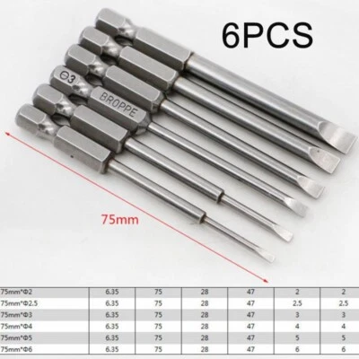 Long Lasting 6pcs Magnetic Steel Flat Head Hex Screwdriver Bits - Image 1 of 4