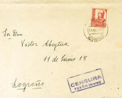 Zona Nacional. Censura Militar Bando Nacional. SOBRE  823. 1938. 30 cts rosa. T - Imagen 1 de 2