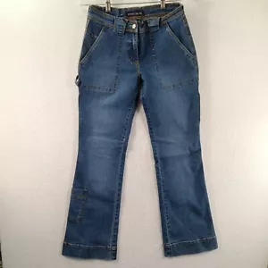 Miste Jeans Womens 9 Blue Dark Wash Denim Carpenter Utility Pockets Boot Cut - Picture 1 of 13